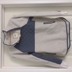 Abercrombie & Fitch Pullover Fleece Asymmetrical Snap Neck Grey Blue Cream Small